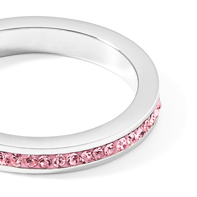 Ring stainless steel silver & crystals pavé rose