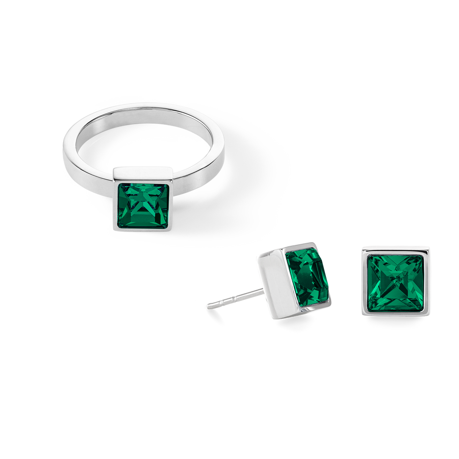 Brilliant Square big ring silver dark green