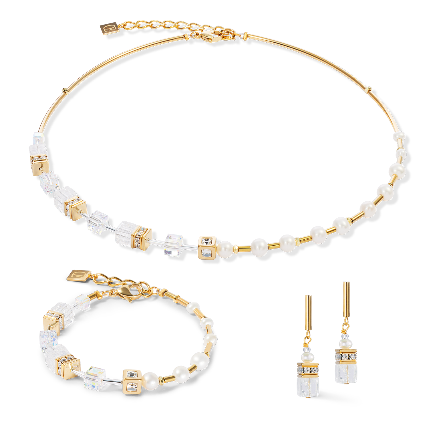 Necklace GeoCUBE® Fusion Precious Pearl Mix gold-white