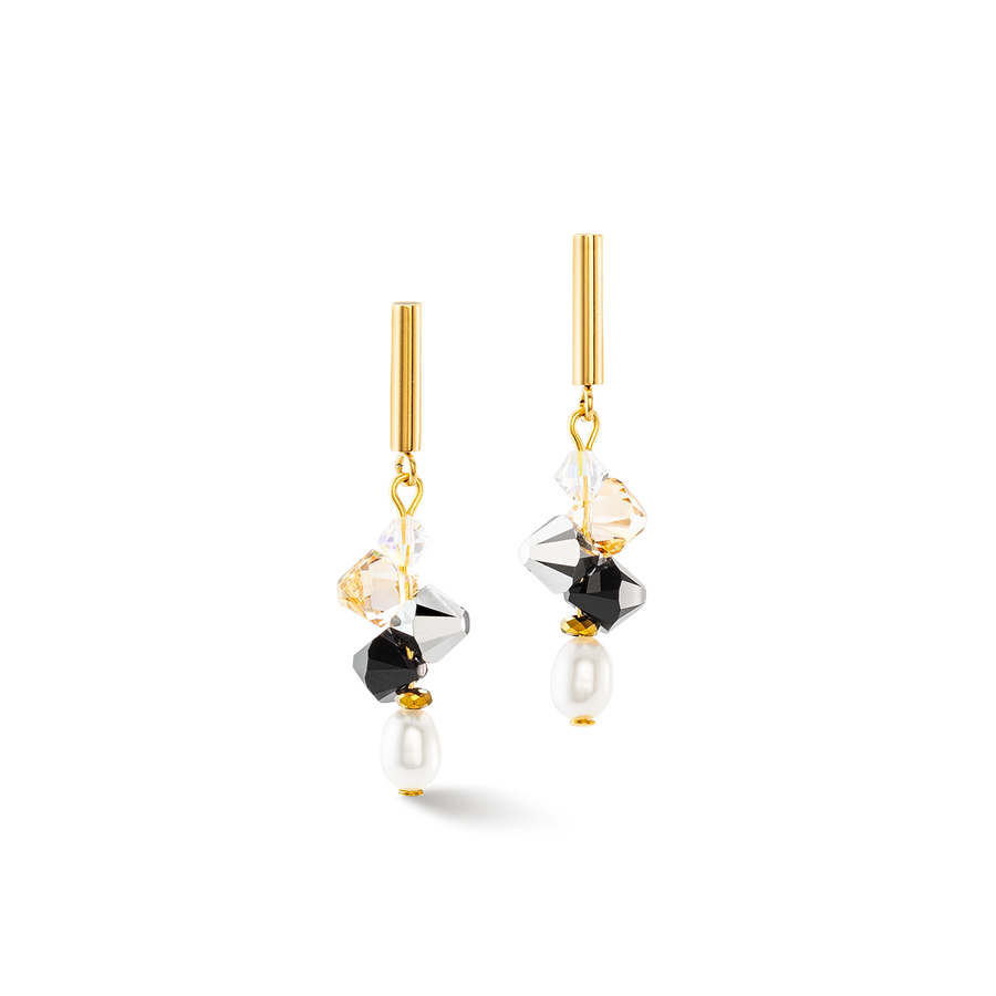 Earrings Dancing Crystals & Pearls silver-black