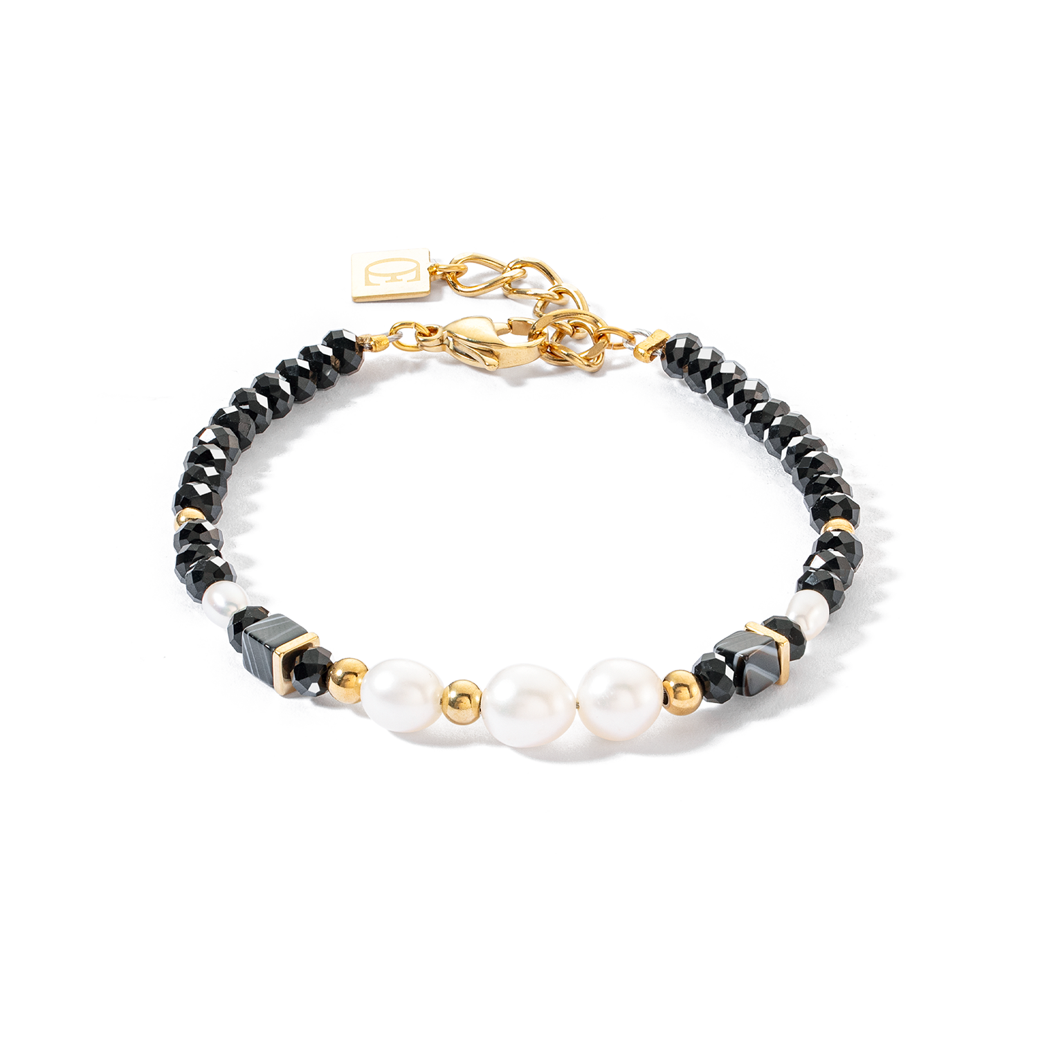 Pearls & onyx bracelet gold