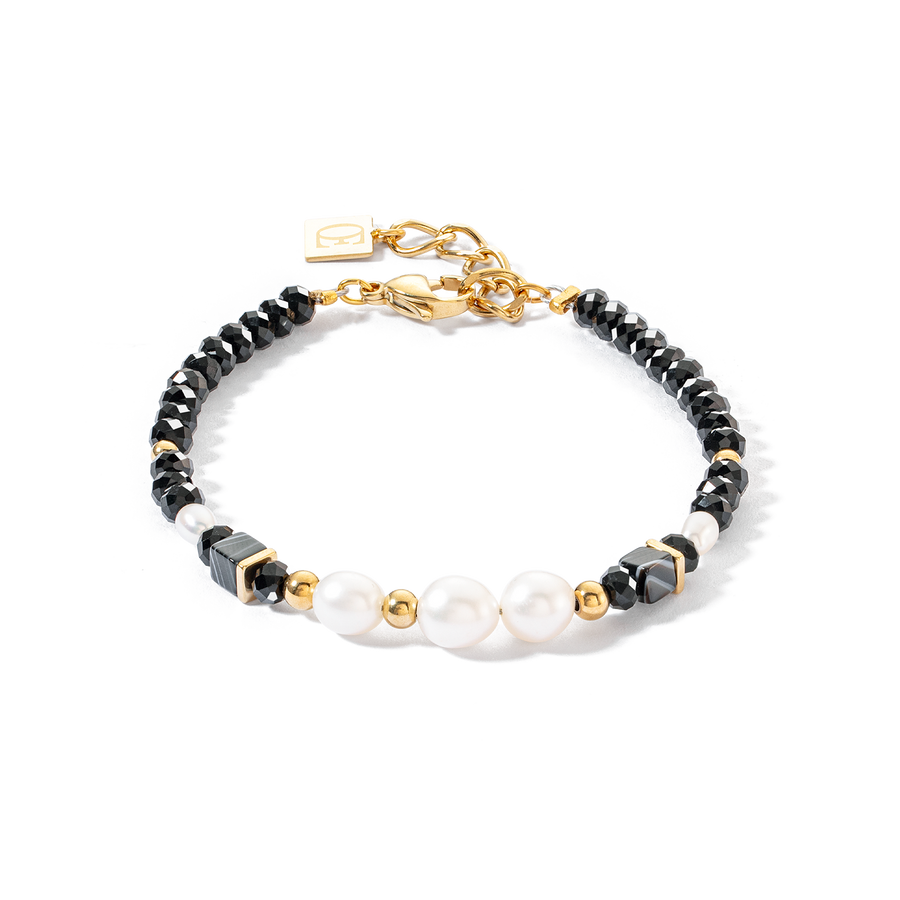 Pearls & onyx bracelet gold