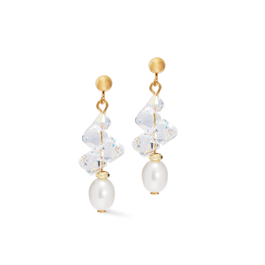 Earrings Dancing Crystals & Pearls gold