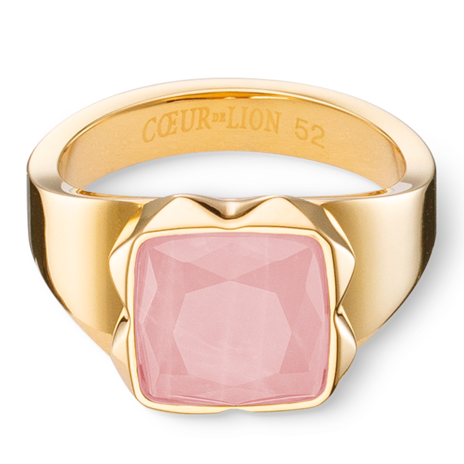 Ring Spikes Square Rose Quartz gold-pink