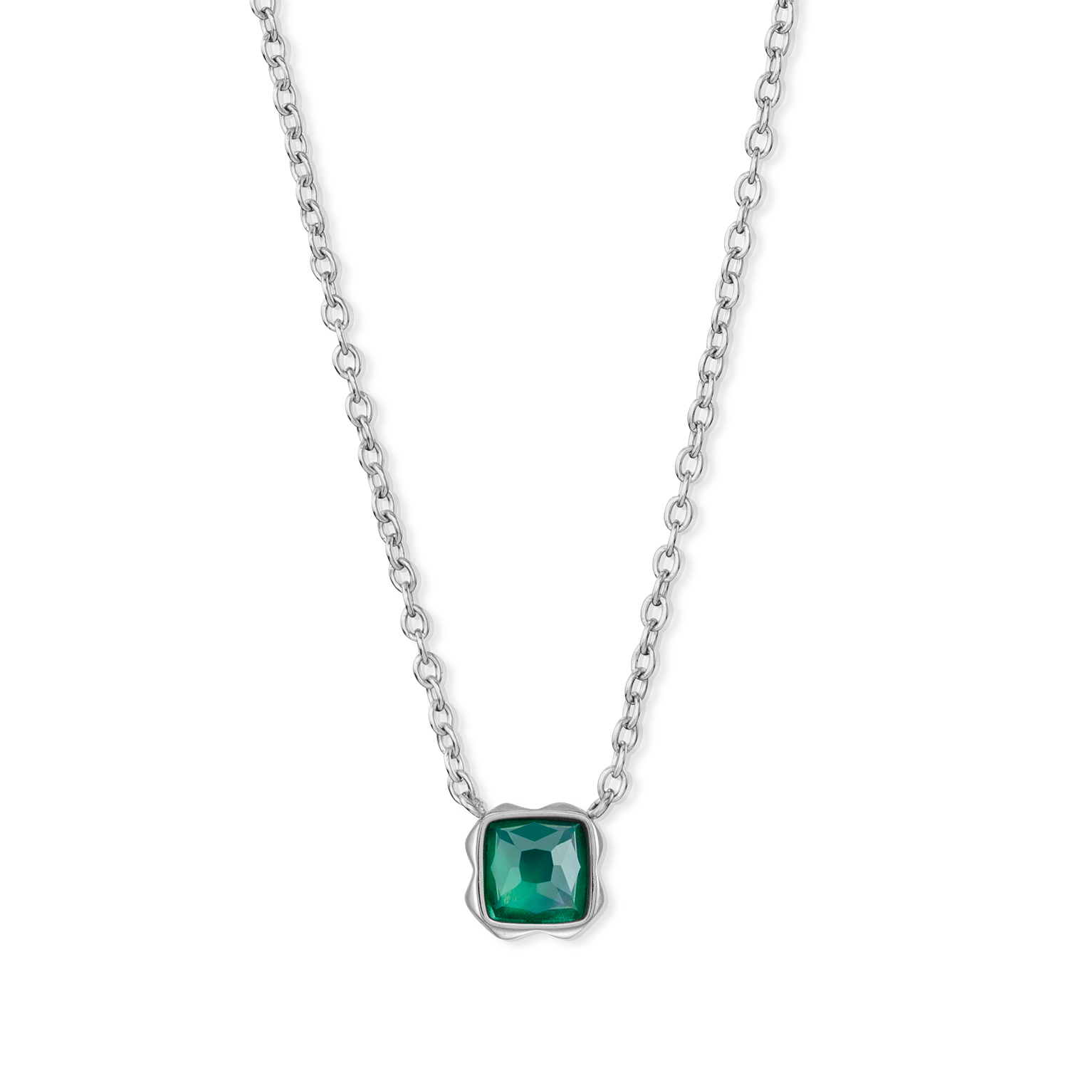 Birthstone May Necklace Green Agate Silver