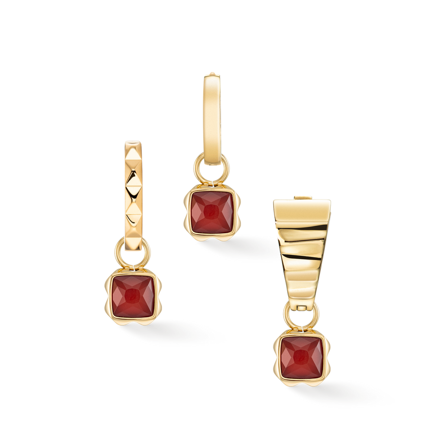 Birthstone January Charm Red Agate Gold