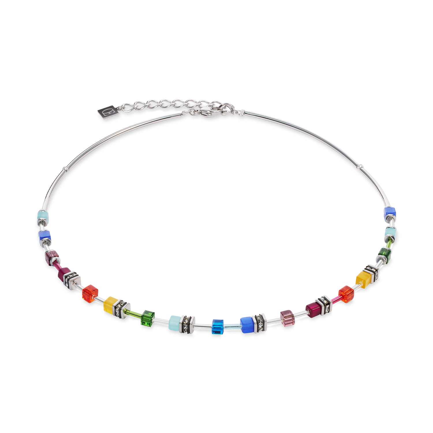 GeoCUBE® Lite Mini Necklace Rainbow silver