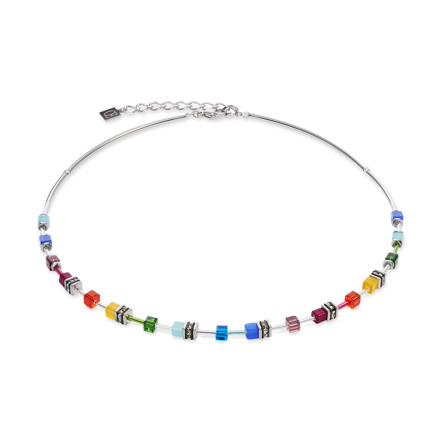 GeoCUBE® Lite Mini Necklace Rainbow silver