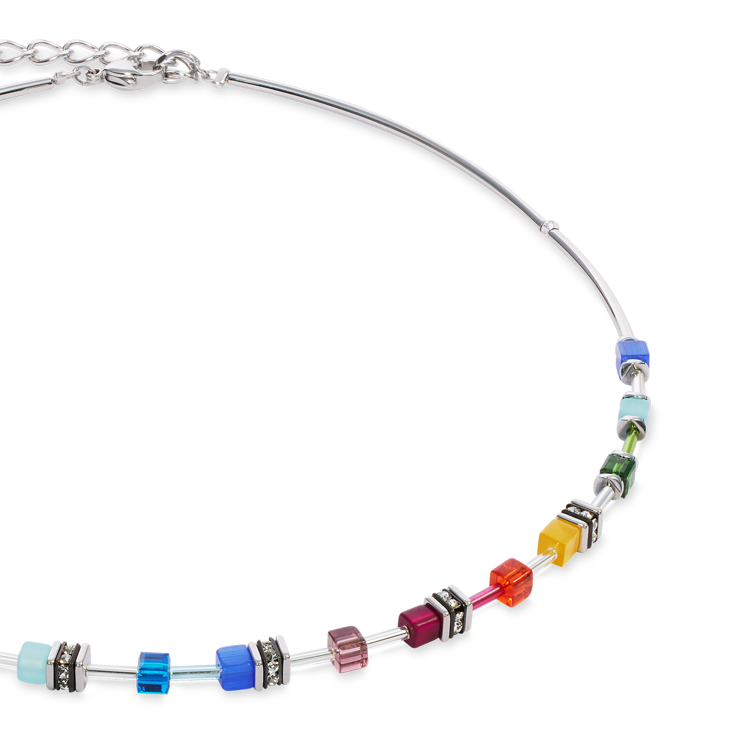 GeoCUBE® Lite Mini Necklace Rainbow silver