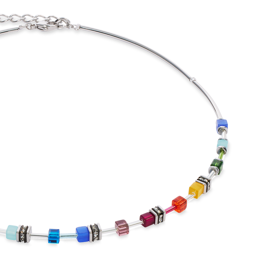 GeoCUBE® Lite Mini Necklace Rainbow silver