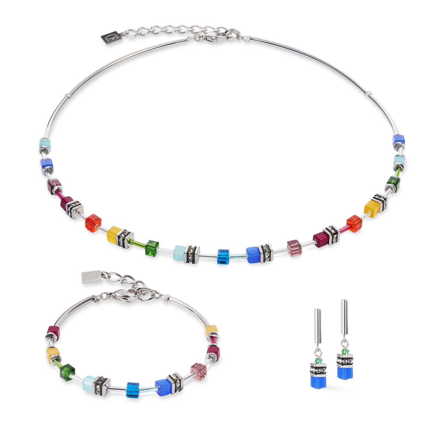 GeoCUBE® Lite Mini Necklace Rainbow silver