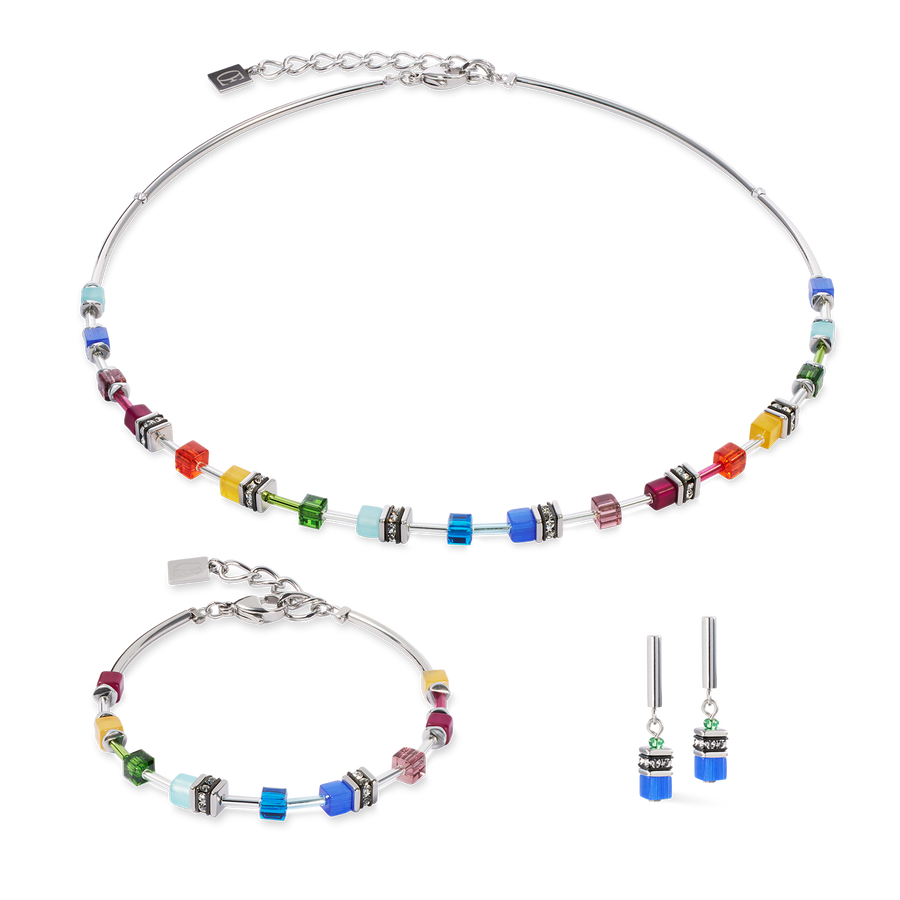 GeoCUBE® Lite Mini Necklace Rainbow silver