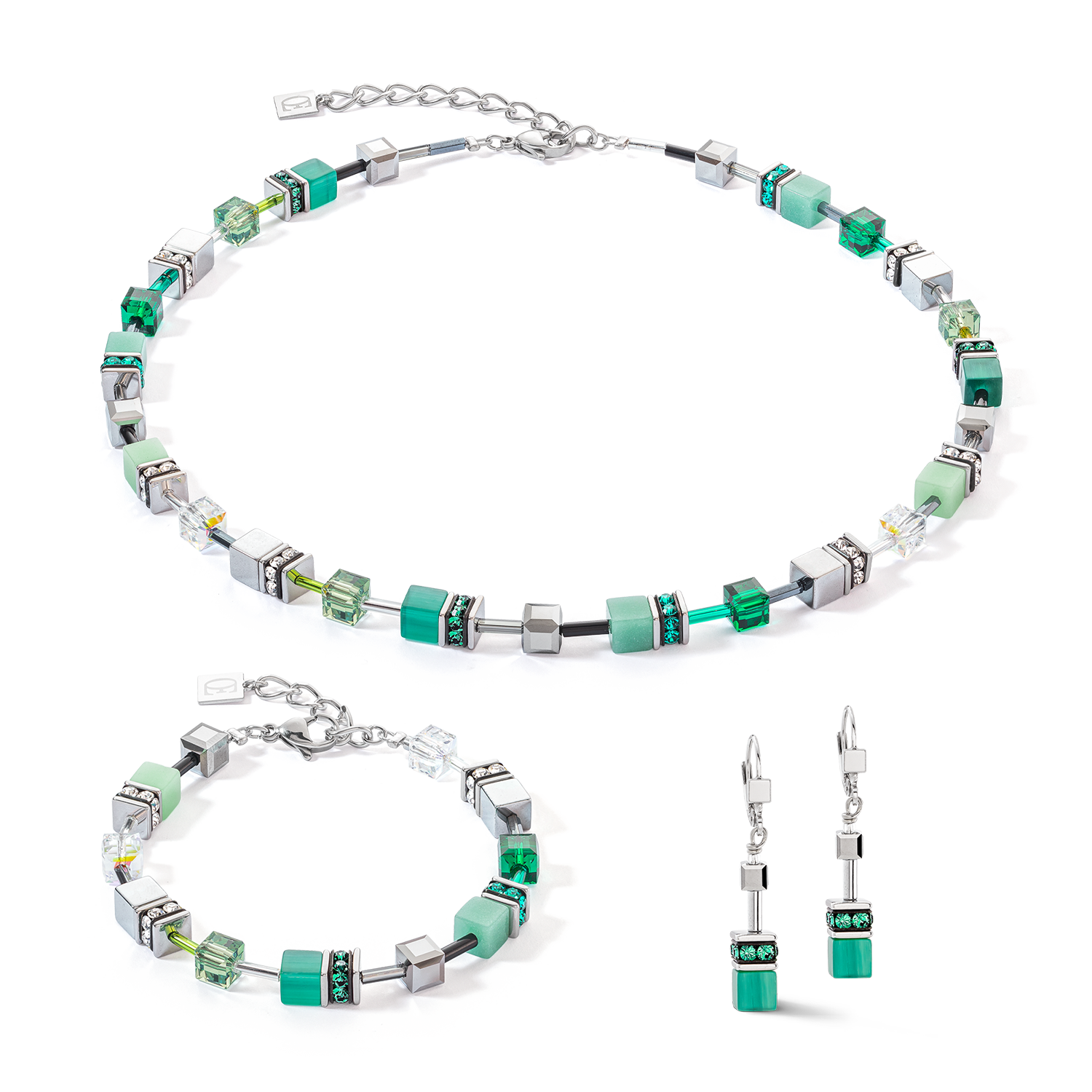 GeoCUBE® Iconic necklace silver-green