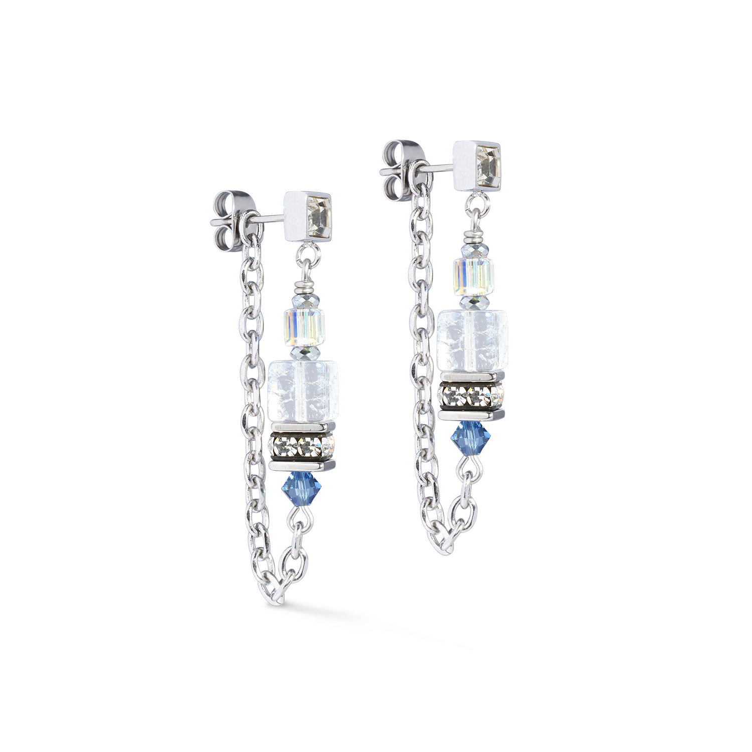 Earrings Sunray Cube Bohème silver-white