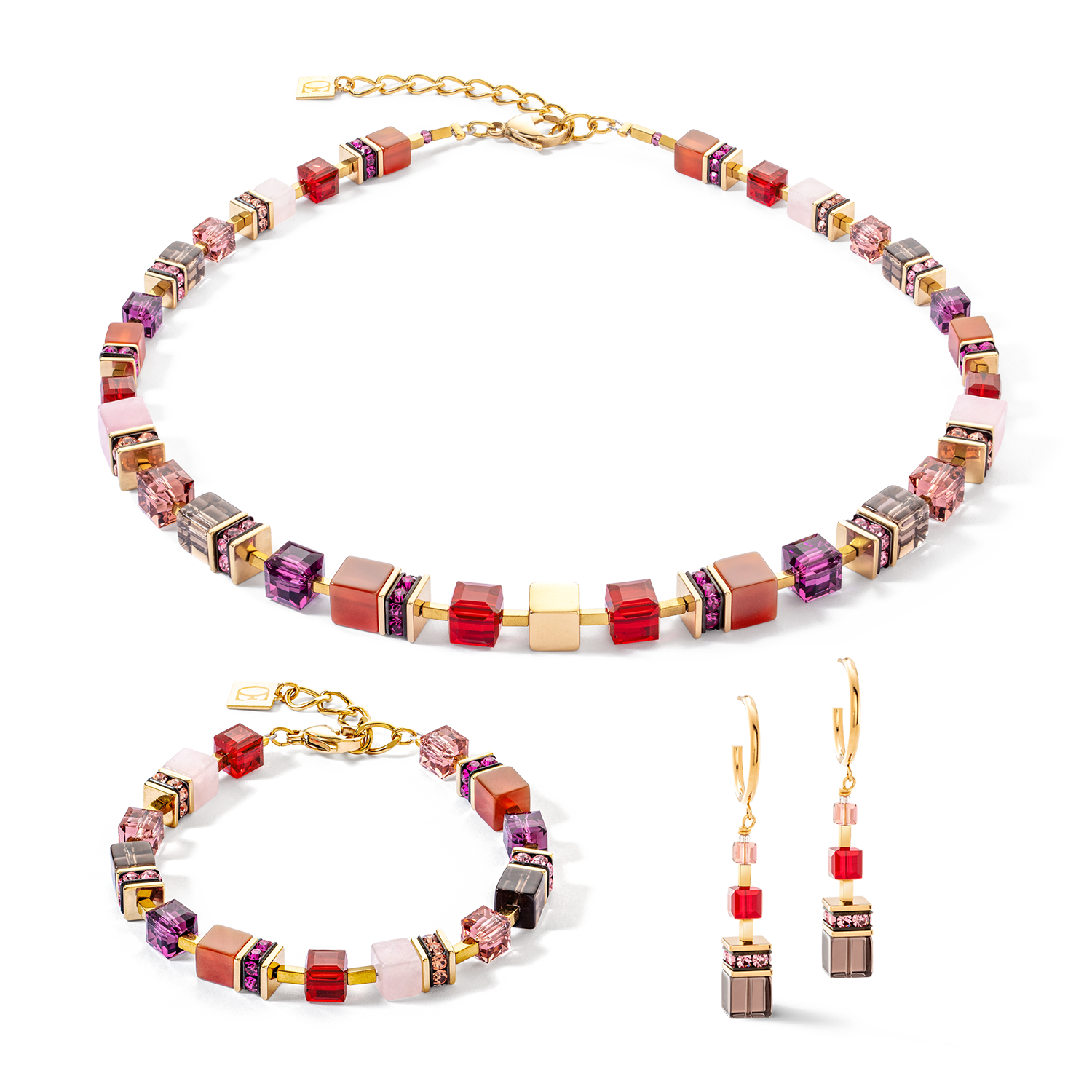 GeoCUBE® Precious statement necklace gold-red