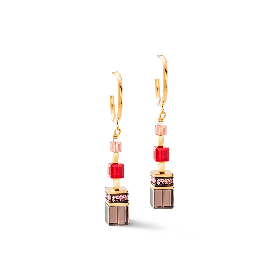 GeoCUBE® Precious statement earrings gold-red