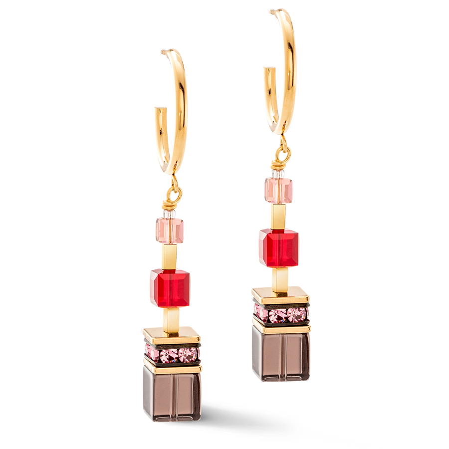 GeoCUBE® Precious statement earrings gold-red