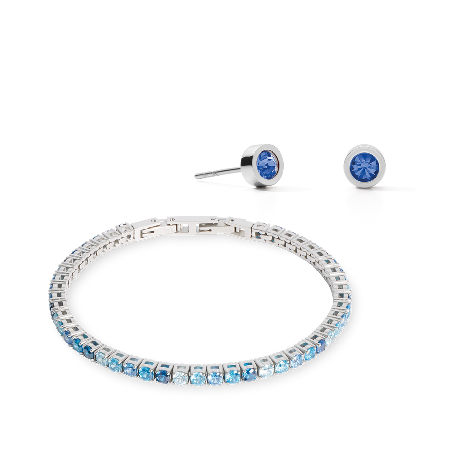 Tennis Stud Silver Blue