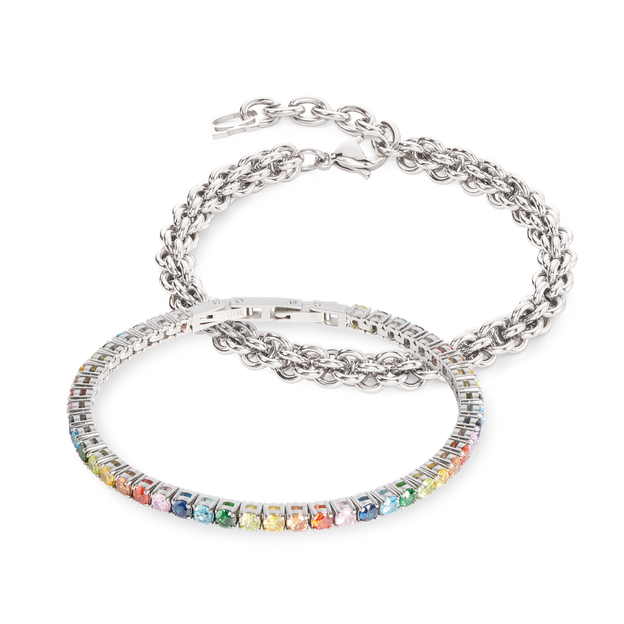 Tennis Mesh Chain Bracelet Silver Multicolour