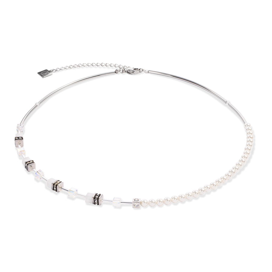 GeoCUBE® Mini Fusion Pearls Necklace silver-white