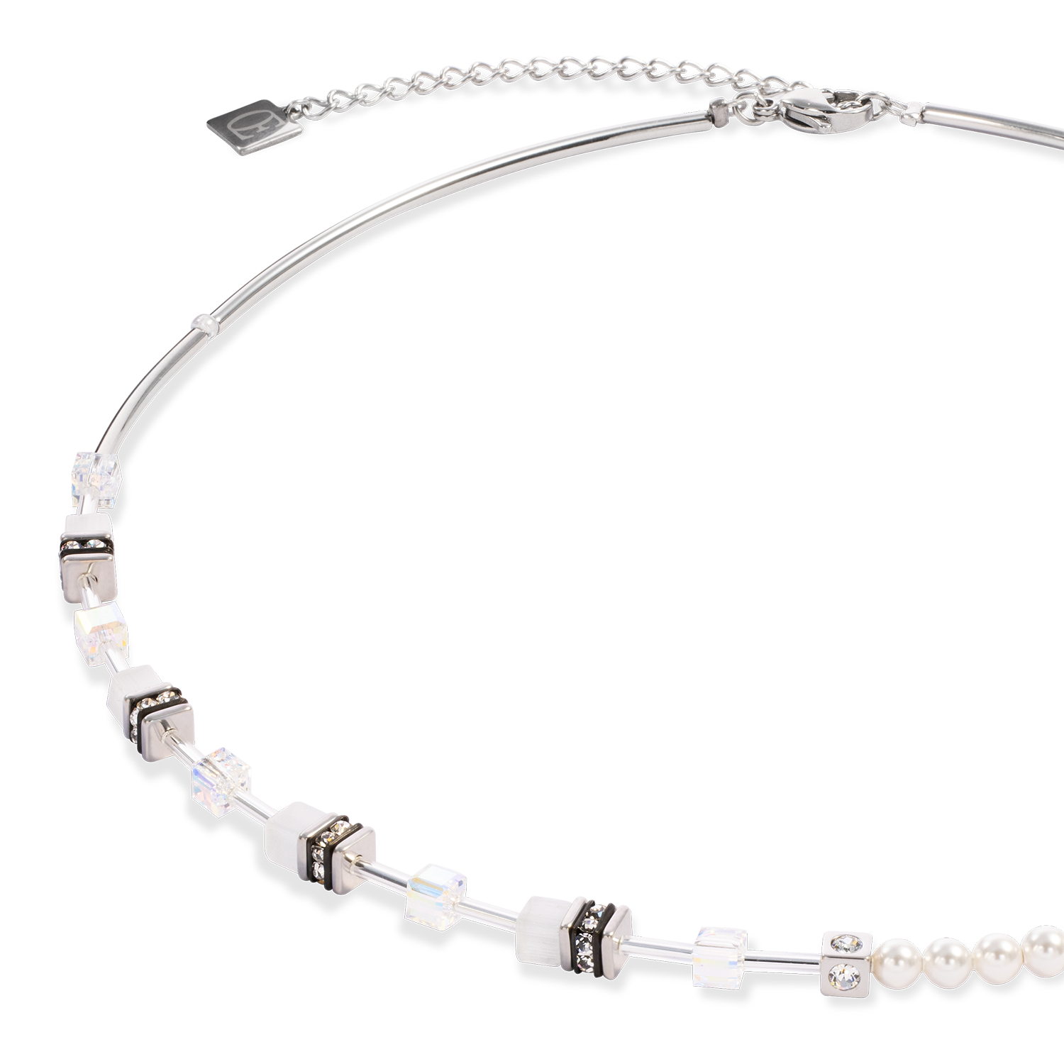 GeoCUBE® Mini Fusion Pearls Necklace silver-white