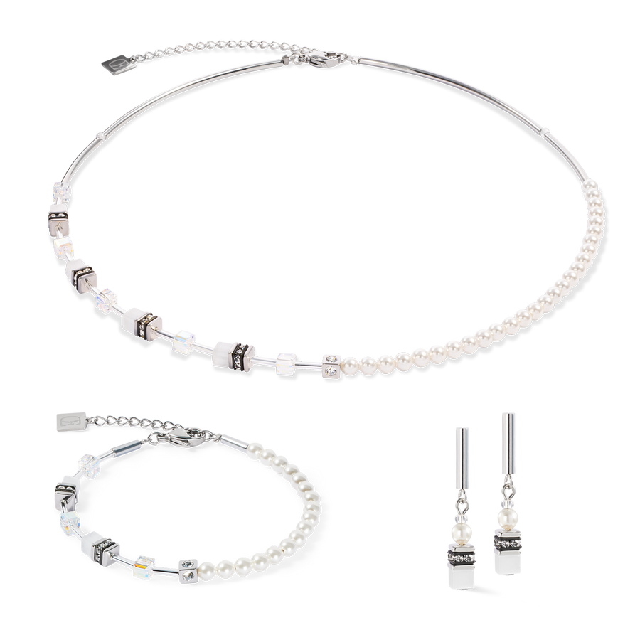 GeoCUBE® Mini Fusion Pearls Necklace silver-white