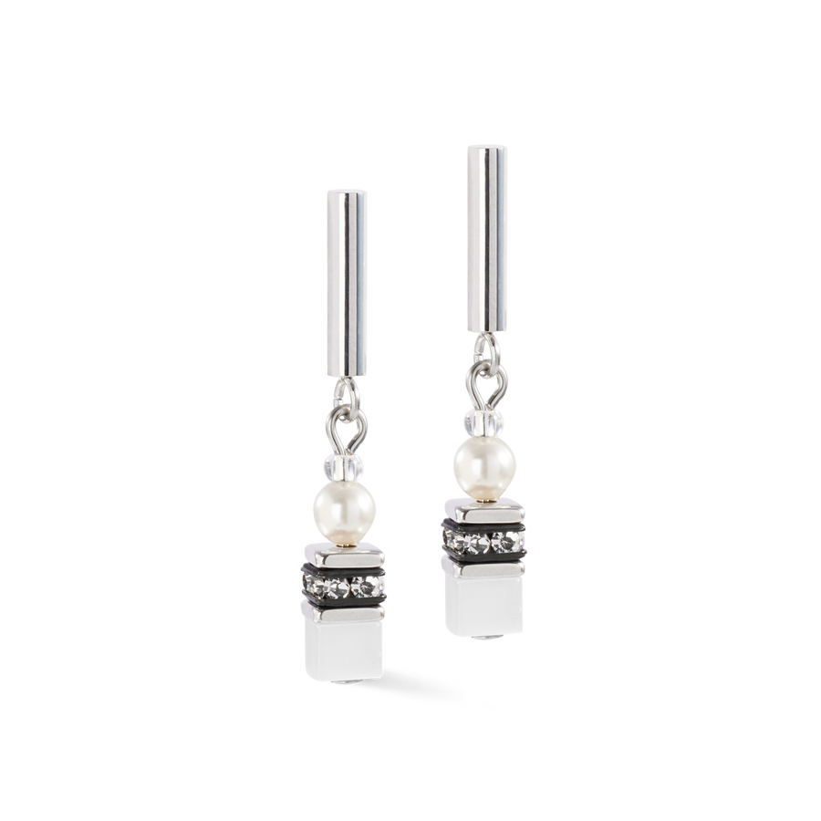 GeoCUBE® Mini Fusion Pearls Earrings silver-white