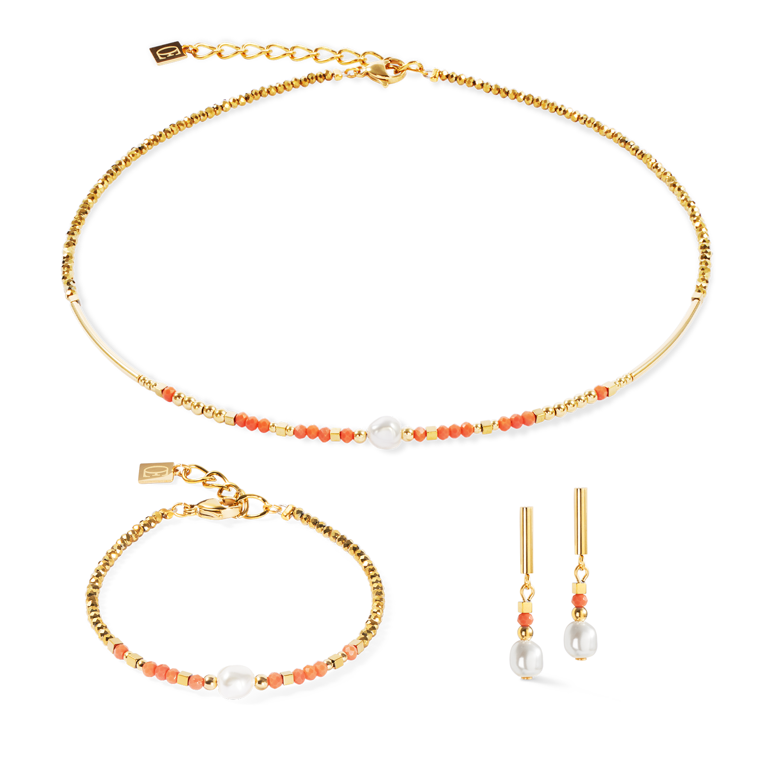 Necklace Sunset Pearl gold-coral