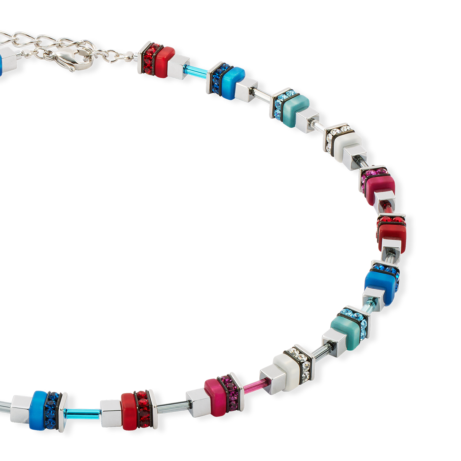 Necklace Modern Future Cube blue-red