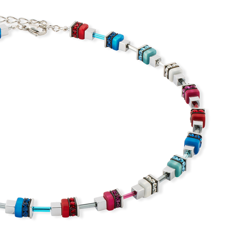 Necklace Modern Future Cube blue-red