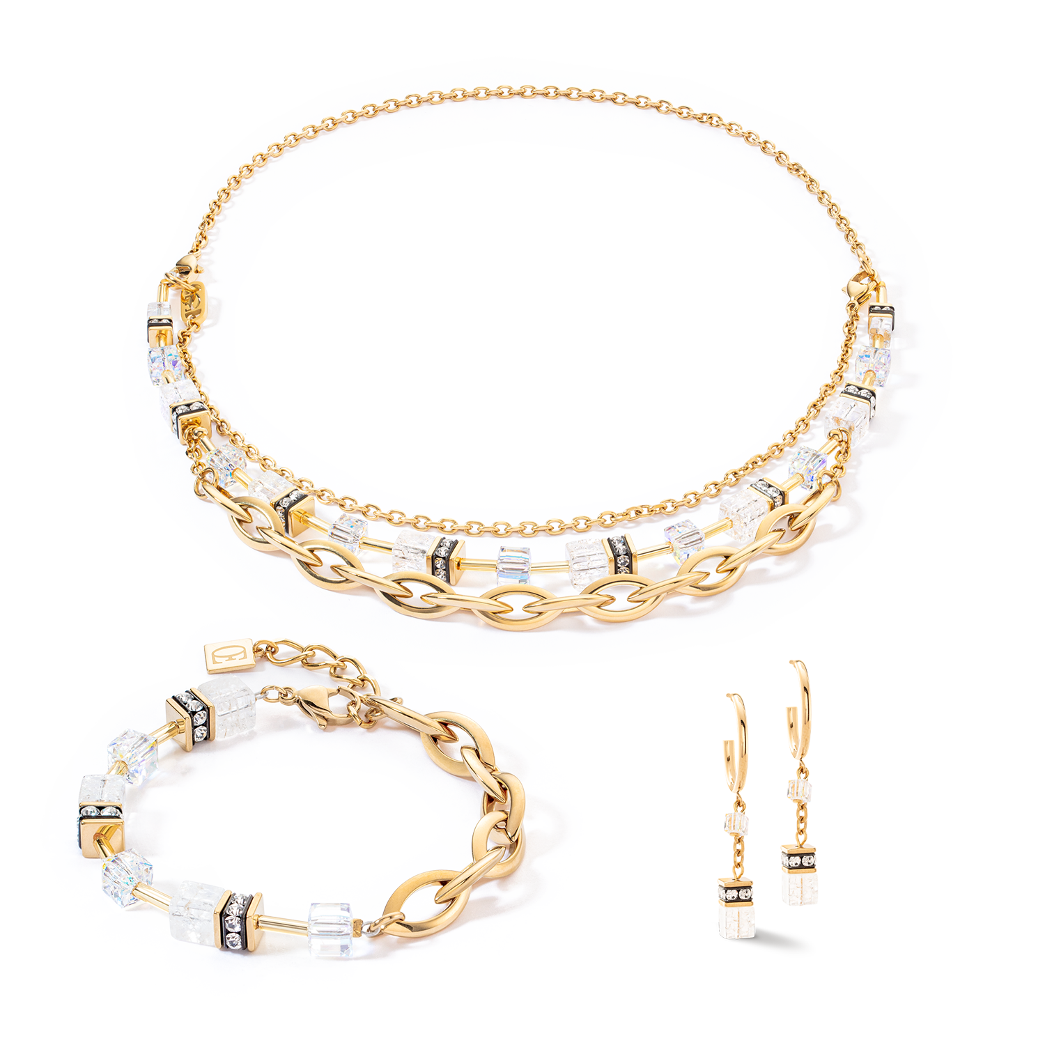 GeoCUBE® Festive Layer necklace gold-white