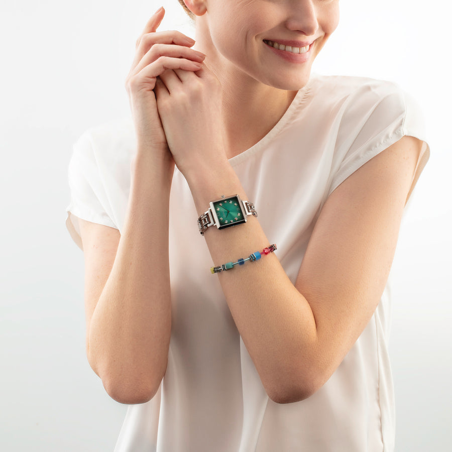 Gift Set Watch Iconic Cube Turquoise Glaze silver & GeoCUBE® Iconic Bracelet Magic silver