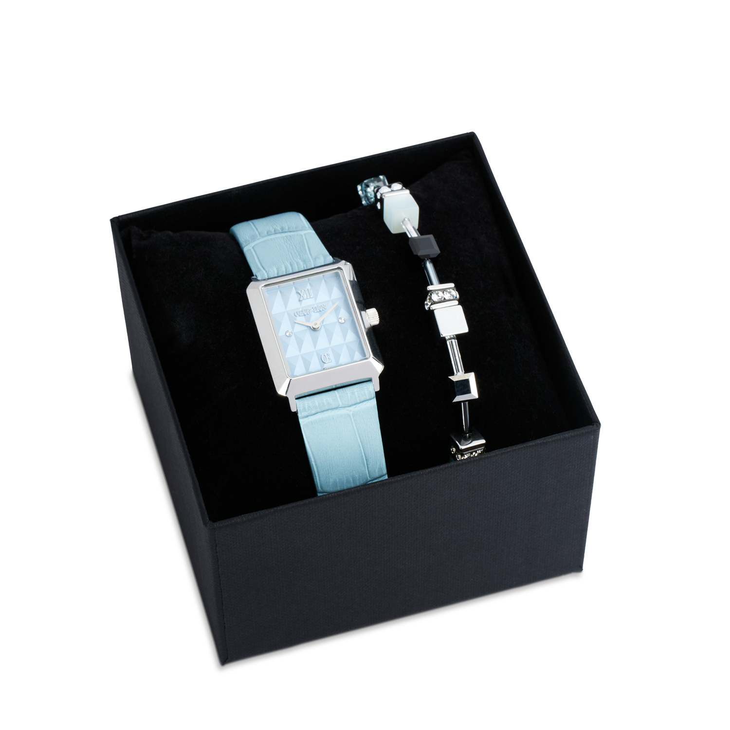 Gift Set Watch Iconic Spikes Sky Blue Silver & GeoCUBE® Iconic Bracelet Ice Serenity