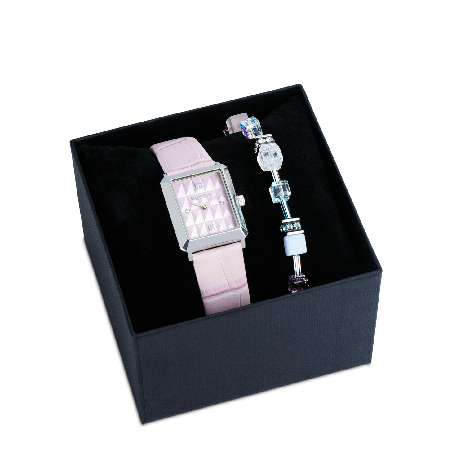 Gift Set Watch Iconic Spikes Rosé Silver & GeoCUBE® Iconic Precious bracelet pink-lilac