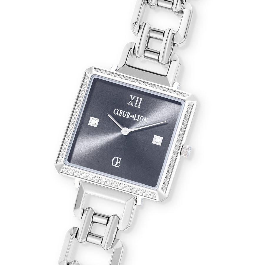 Watch Iconic Cube Sparkling Anthracite Attraction Statement Silver