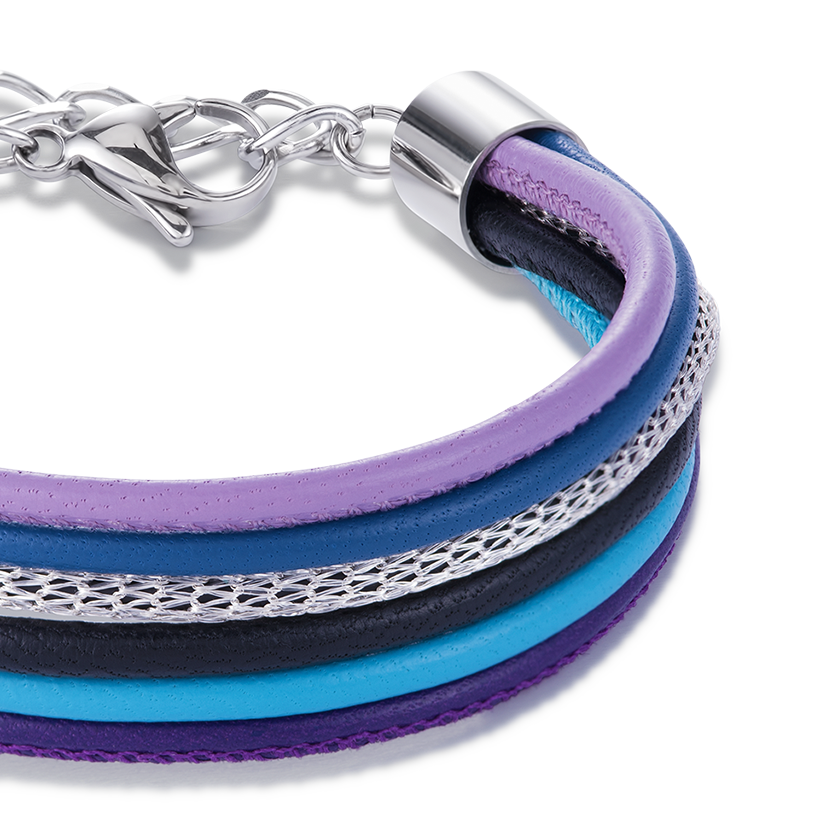 Bracelet Multirow Nappa Leather & Mesh blue-purple