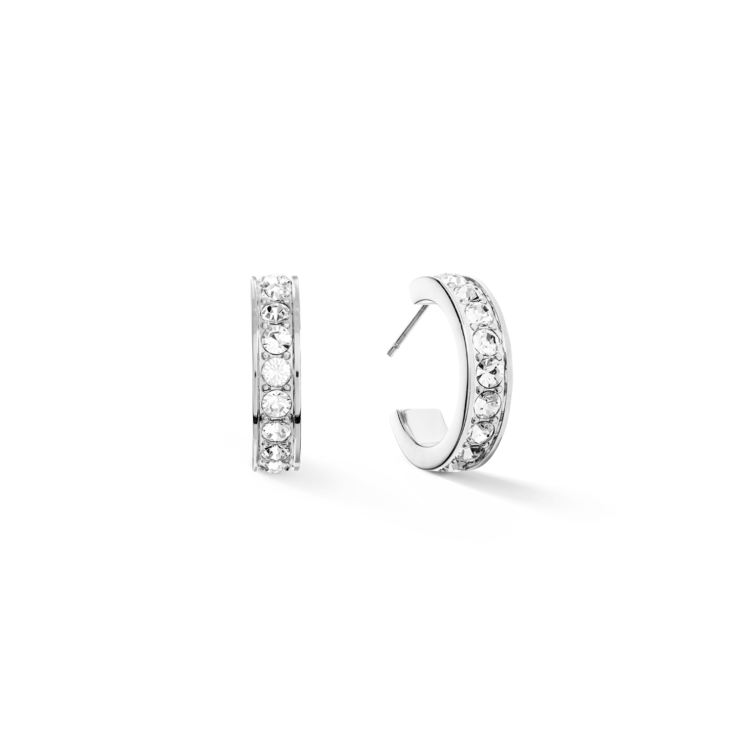 Earrings creole 20 stainless steel & crystals silver crystal – COEUR DE ...