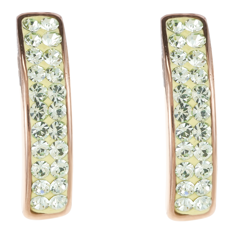 Earrings stainless steel rose gold & crystals pavé light green