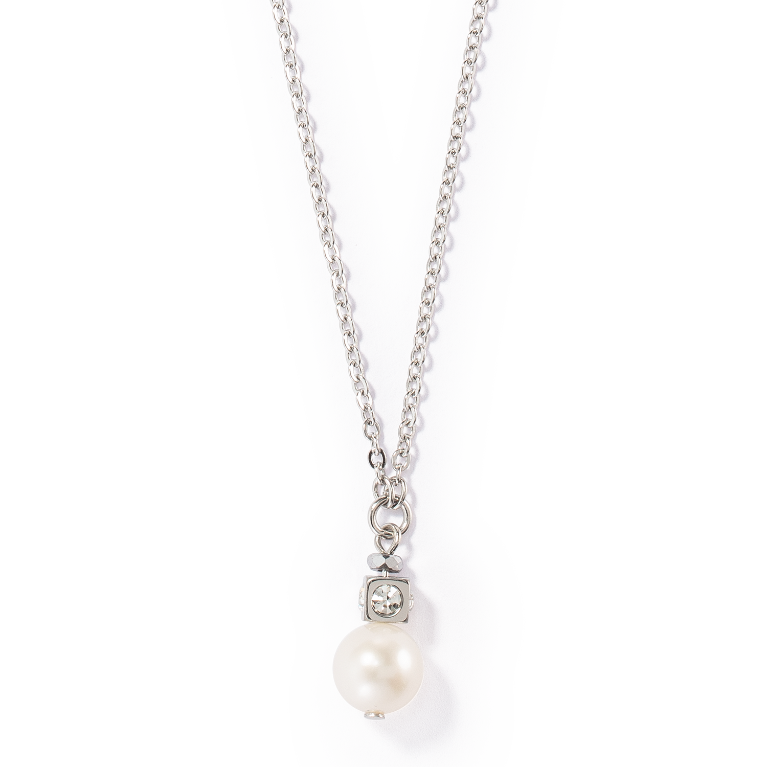 Solitaire freshwater pearl necklace silver