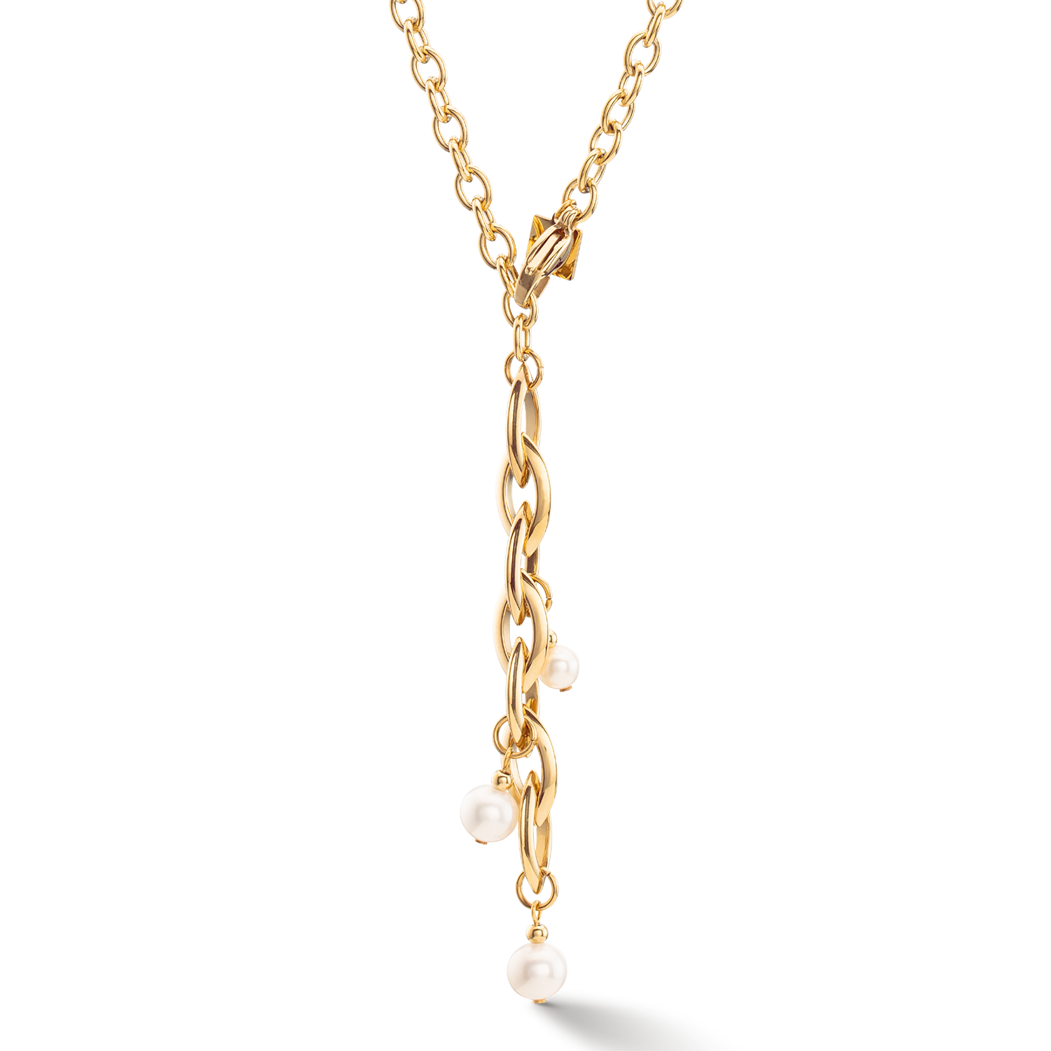 Necklace Y Navette Freshwater Pearls gold