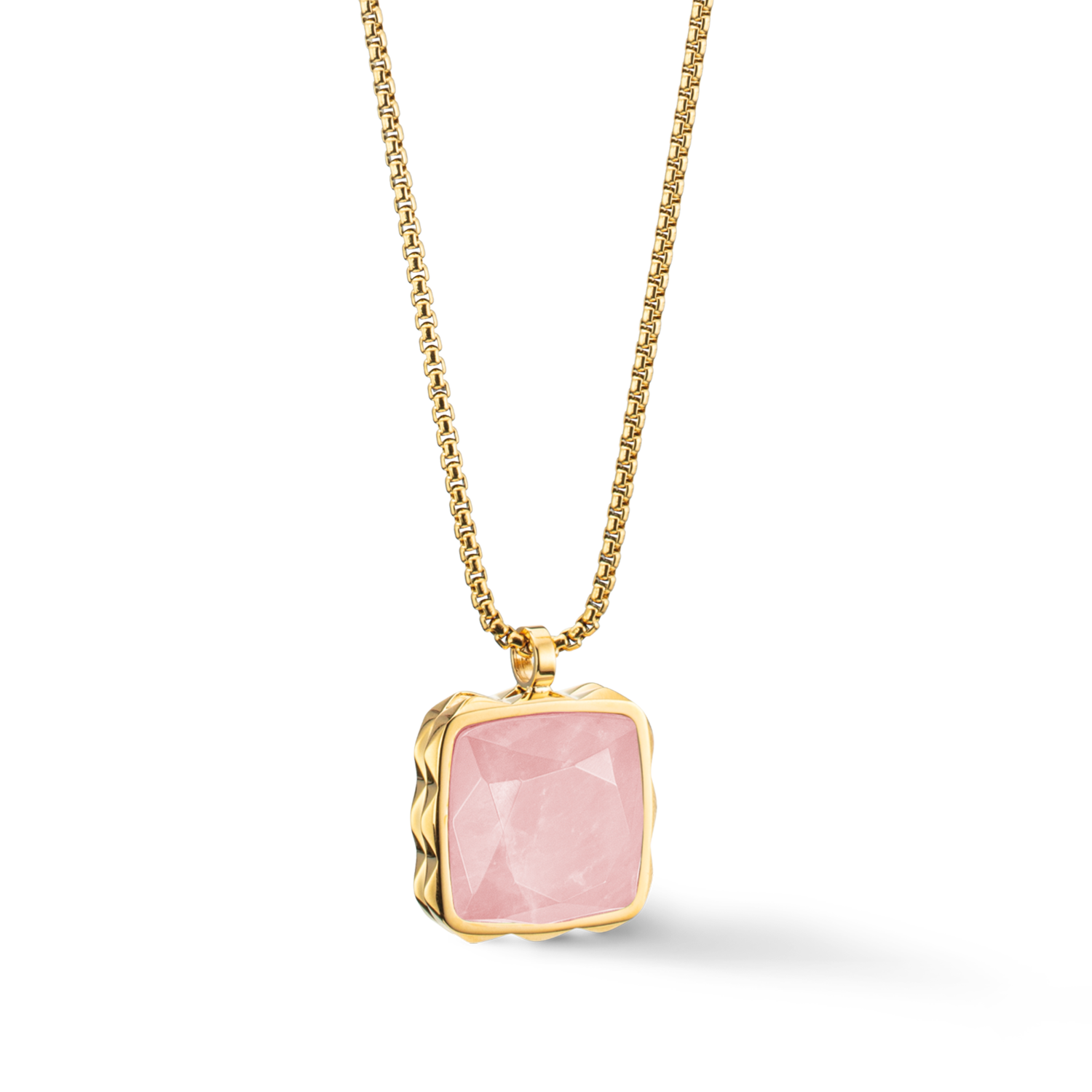 Necklace Amulet Spikes Square Rose Quartz gold-pink