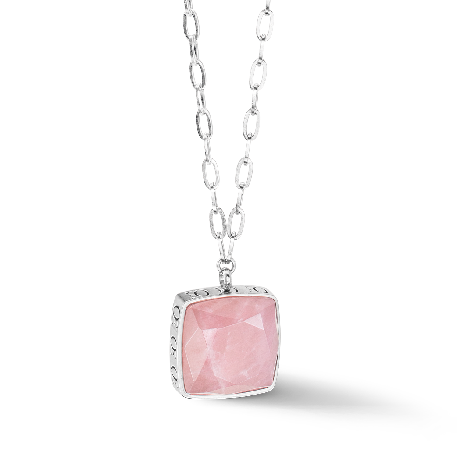 Necklace OE Amulet Square Rose Quartz silver-pink