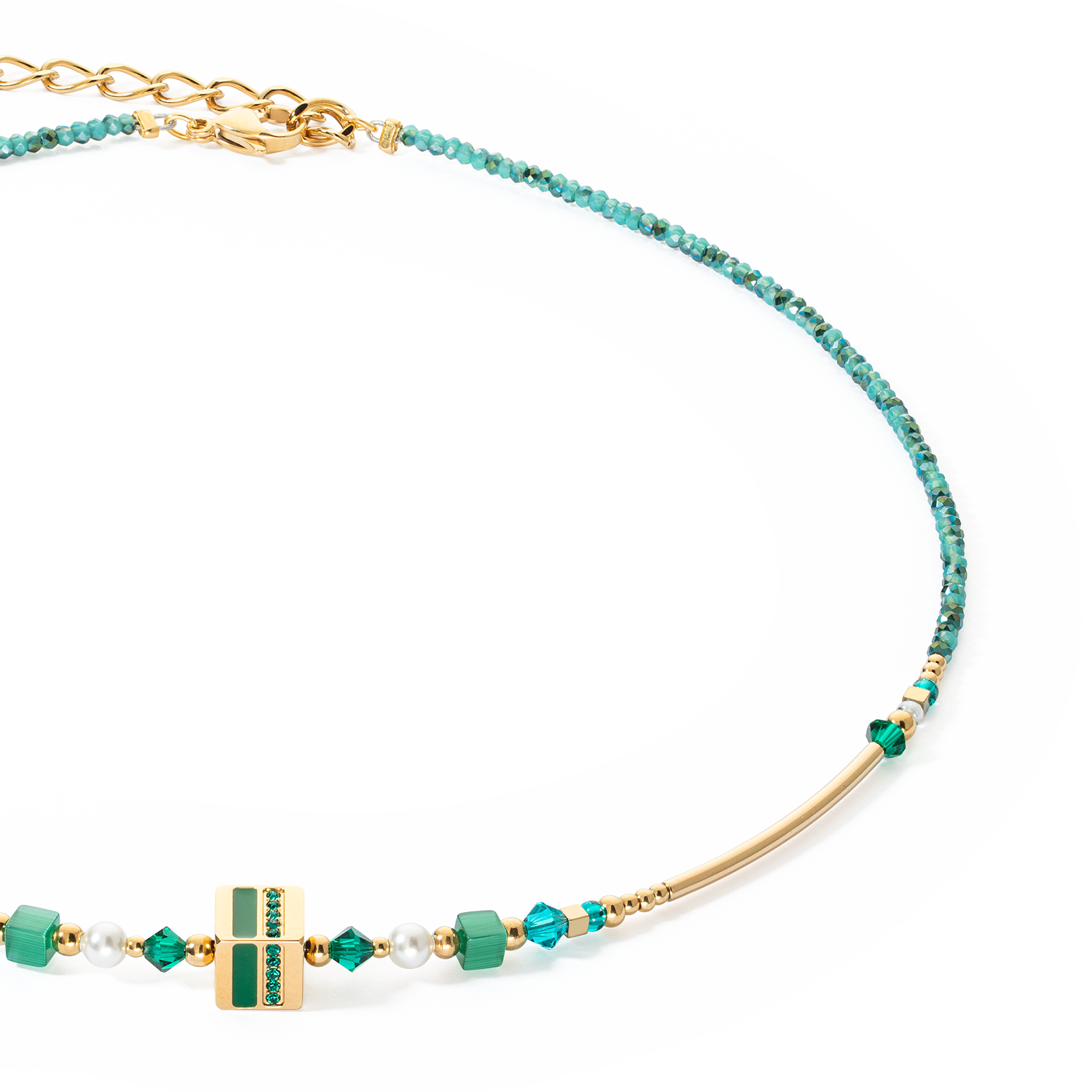 Necklace Square Stripes gold-green