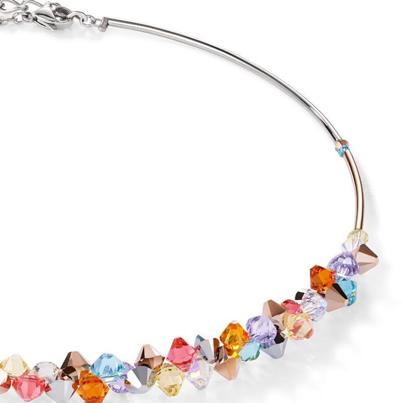 Necklace Crystals & stainless steel multicolour pastel 1