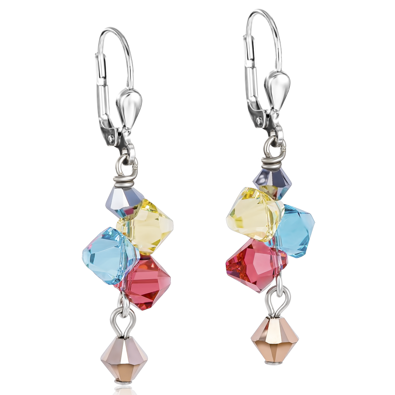 Earrings Crystals & stainless steel multicolour pastel 1