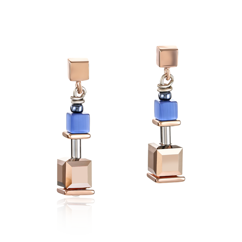 Earrings GeoCUBE® blue-rose gold