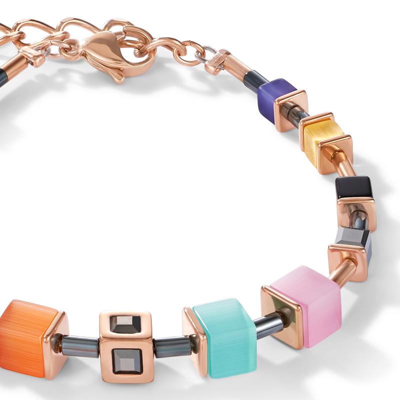 Bracelet GeoCUBE® Cube stainless steel rose gold & crystal multicolour couture