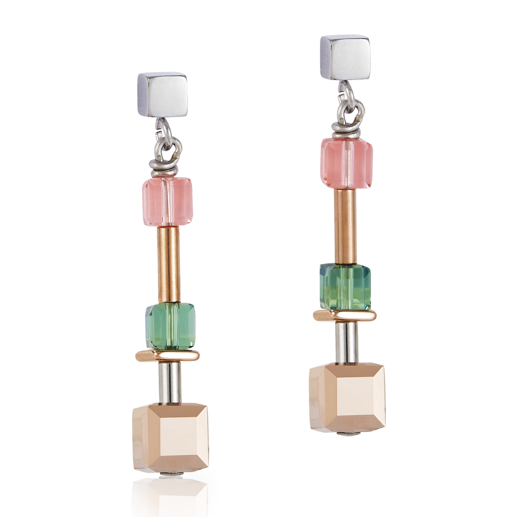 Earrings GeoCUBE® multicolour & stainless steel rose gold