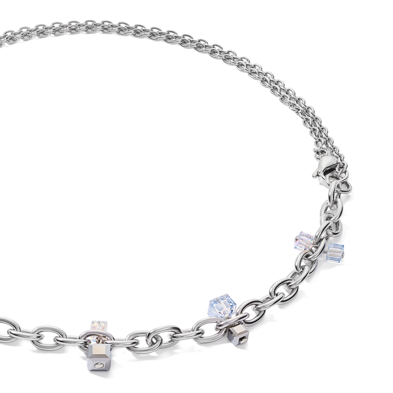 Necklace casual & chunky chain stainless steel & Crystals silver-crystal