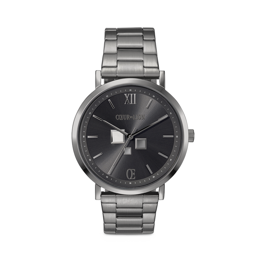 Watch Round Statement Unisex Anthracite Sunray Stainless Steel Light Gun Metal